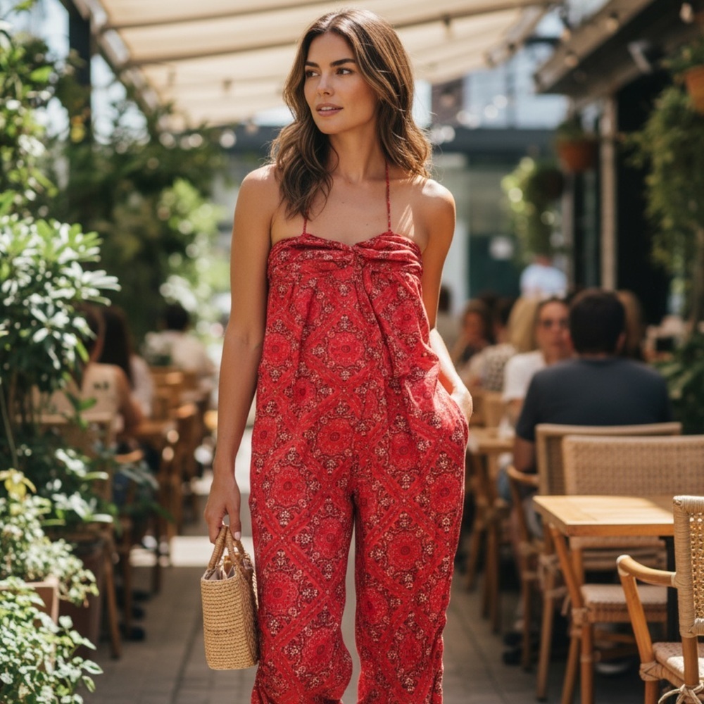 ISABEL MARANT Red Paisley Jumpsuit Playsuit
